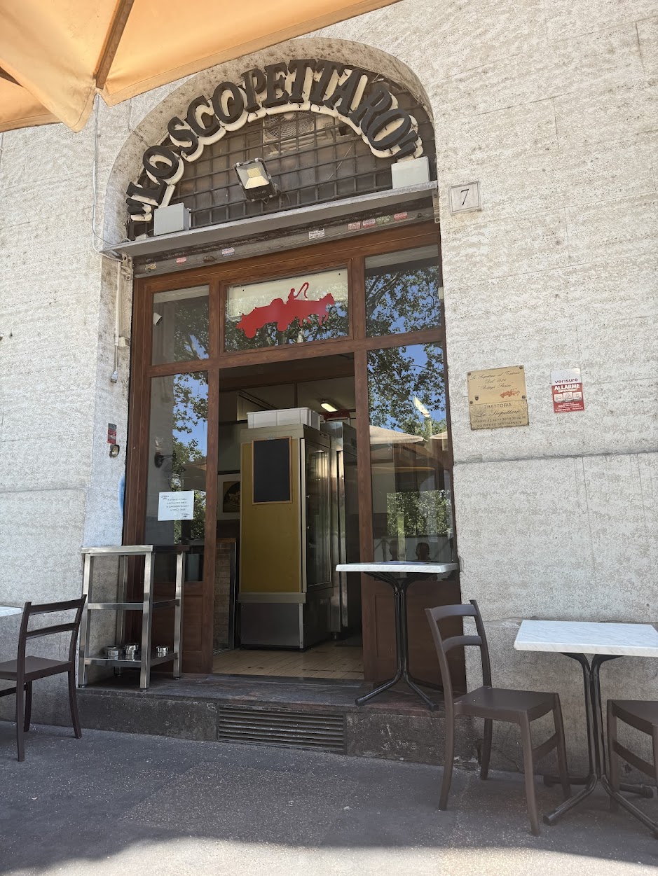 Lo Scopettaro storefront in Testaccio. "Bottega Storica" since 1930.